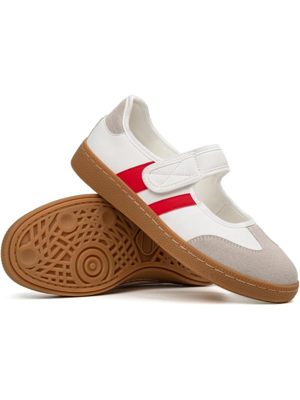Women's White Red Non Slip Walking Flats Shoes Comfortable Ballet Sneakers - Picture 7 of 7